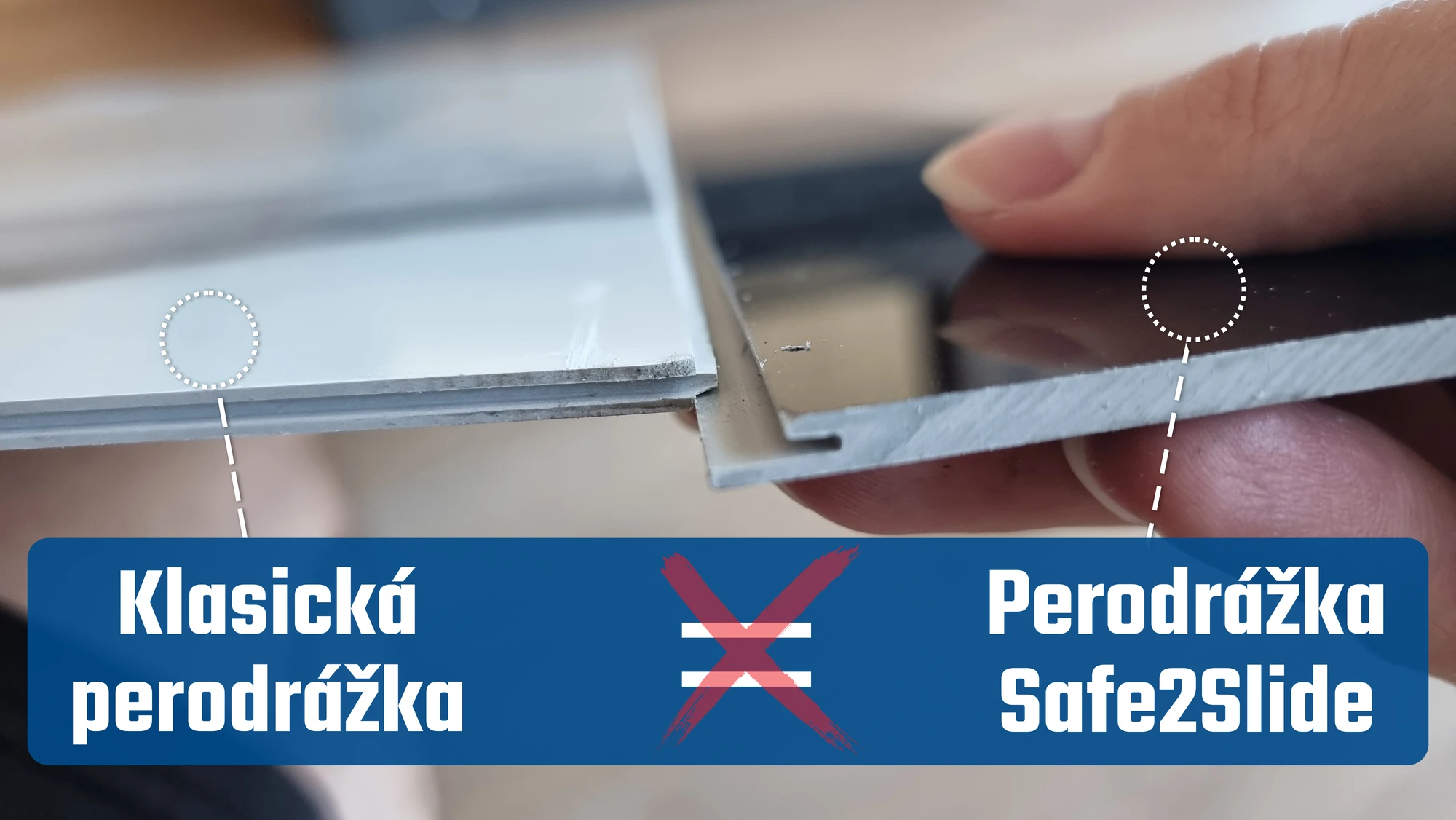 Ukážka nespojiteľnosti klasického systému perodrážky s vylepšeným systémom perodrážky Safe2Slide